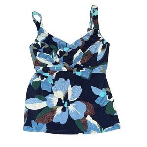 Athleta Tankini Bathing Suit Top BondiBra Floral Blue Size 34 D/DD
